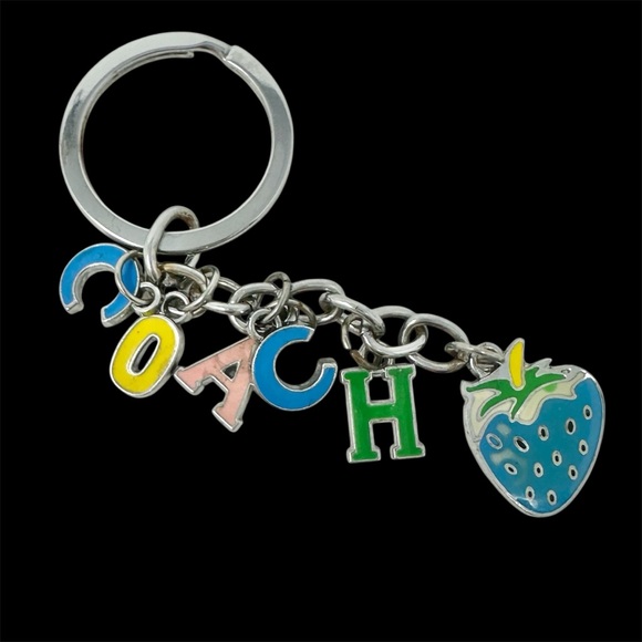 Limited Edition Rare Coach Blue Strawberry Keyring Keychain Bag Charm - Picture 1 of 3